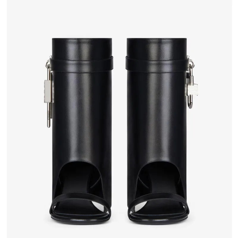 Summer New Rhinestone Cool Boots Fashion Square Head Side Zipper Open-toe Women's Short Boots Fashion Show Sexy Leg Boots