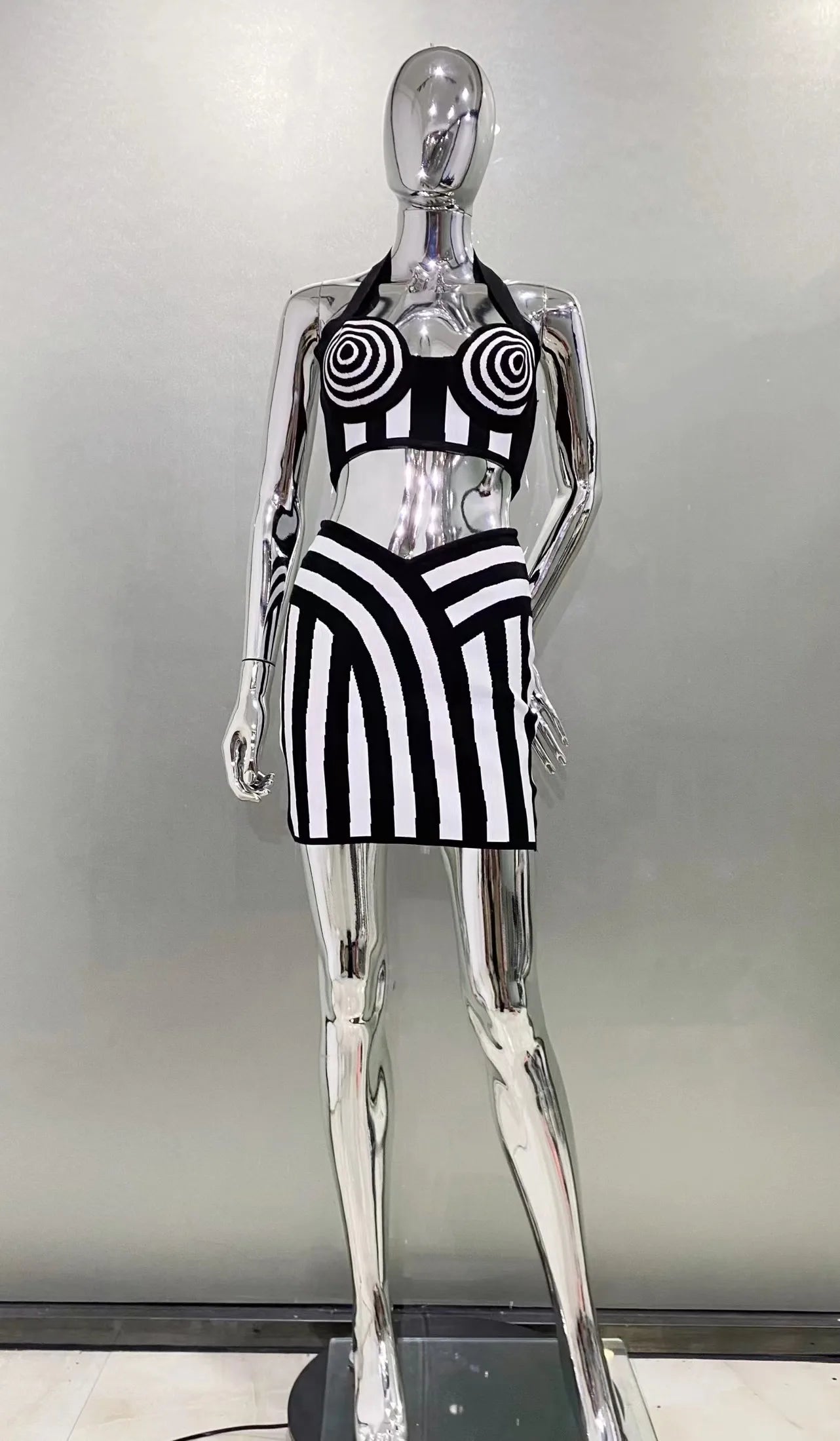 Summer Women Sexy Halter Off the Shoulder 2 Pieces Bodycon Mini Bandage Dress Nightclub Party Celebrate Birthday Wear