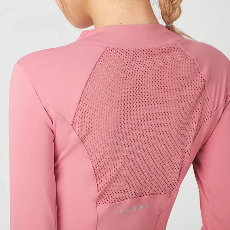 Round neck sports coat women tight fitness top running long-sleeved quick dry Slim zipper yoga clothing fall and winter