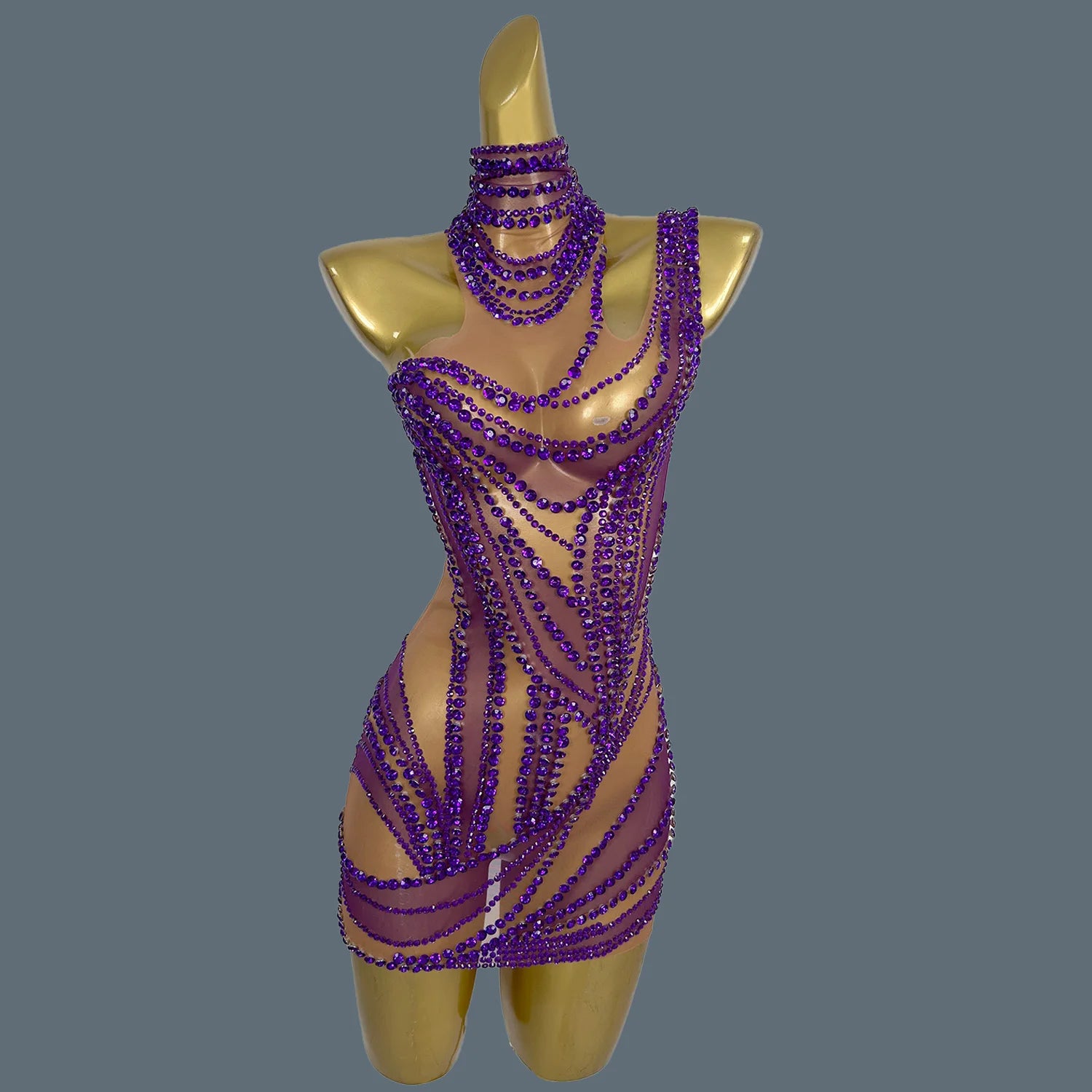 Sexy Women See Through Mesh Short Dress Sparkly Rhinestone Evening Prom Celebrate Birthday Dress Party Photography Wear Liuzhuan