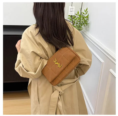 2025 New Women's Chain Strap Crossbody Bag Autumn Winter Vintage Shoulder Purse Chic Aesthetic Soft PU Leather Casual