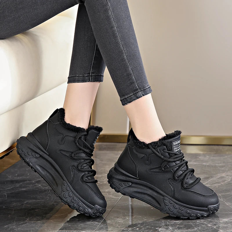 High Top Sneakers for Women Platform Lace Up Leather Walking Sport Shoes Running Tennis Non Slip Ankle Booties Fashion