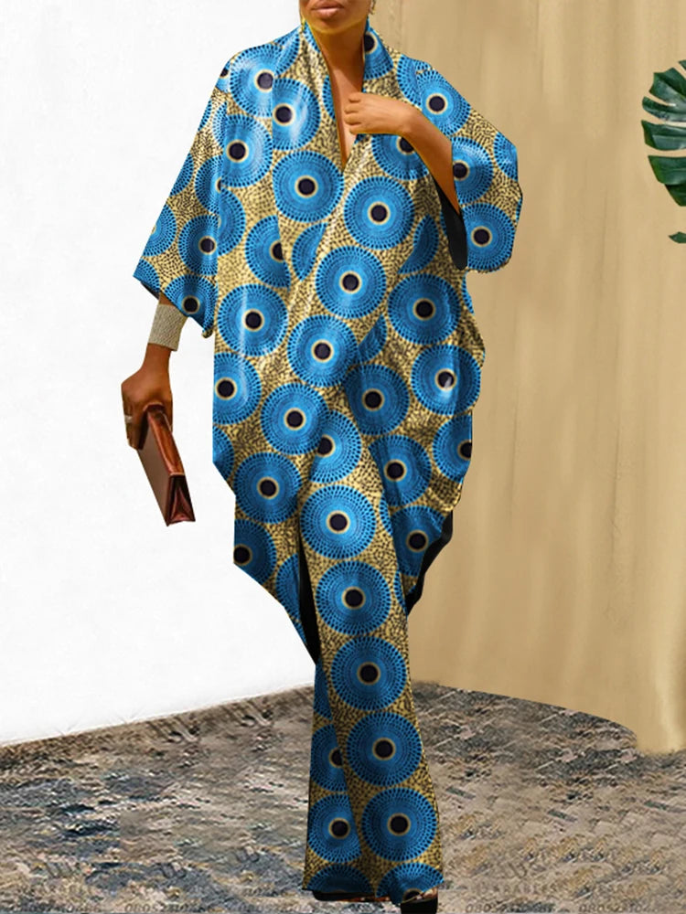 Plus Size 5XL VONDA Women Pants Sets Vintage 3/4 Sleeve Elastic Waist Tops+Trousers Casual Pleated Wide Leg Pants Elegant Suits