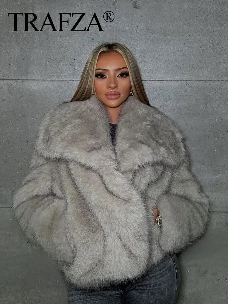 Winter New Fashion Female Vintage Long Sleeve Outerwear Woman Warm Plush Coat Ladies Casual Lapel Collar Thick Coat