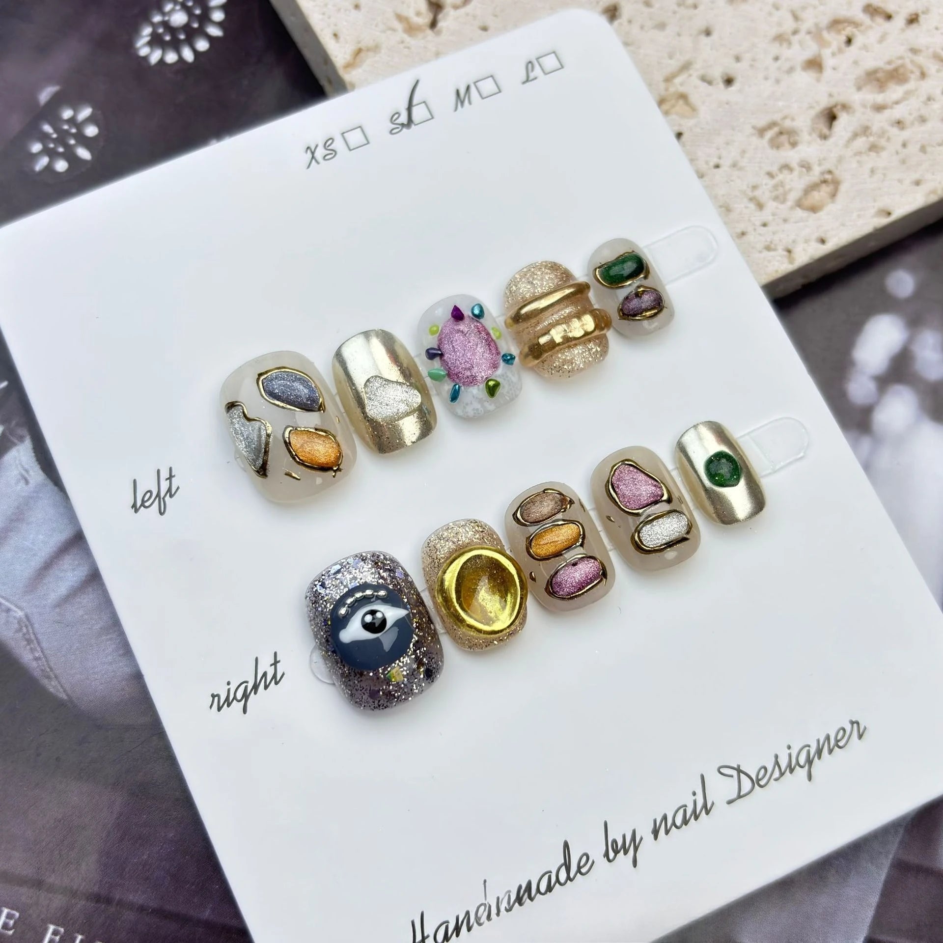 10Pcs Retro Niche Autumn Short Square Head False Nails Handmade Detachable Fashion Finished Nail Tips Clock Pattern Beauty Nails