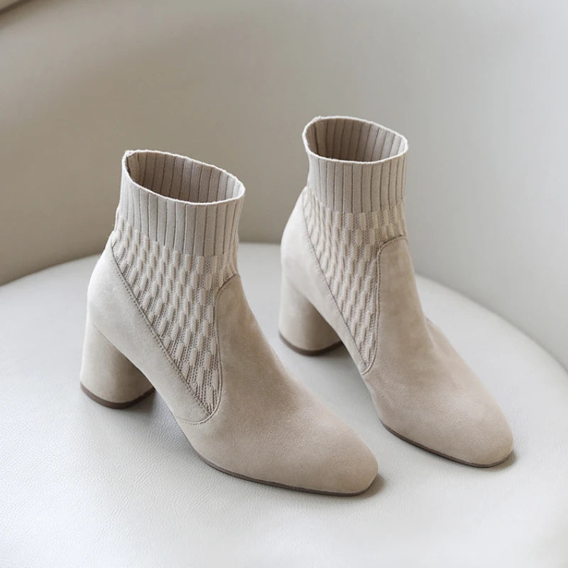 Women Shoes Winter Shoes Women Boots Casual Lightweight Ankle Heels Women Slip on Platform Shoes Zapatos De Tacon Mujer Apricot