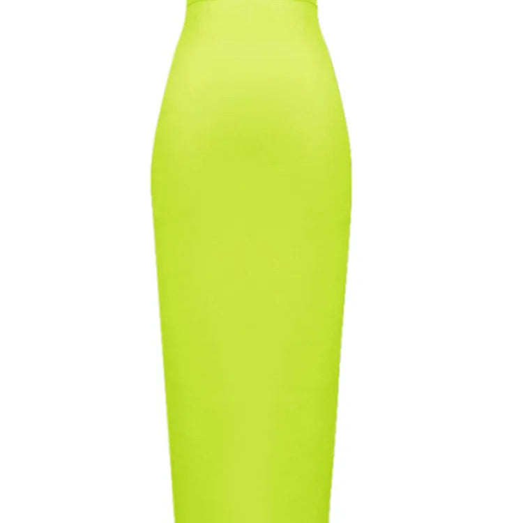 Women Candy Color Sexy Neon Green Pink Orange Yellow Pink Midi Knee Length Bandage Skirt Designer Pencil Skirt Faldas 78cm