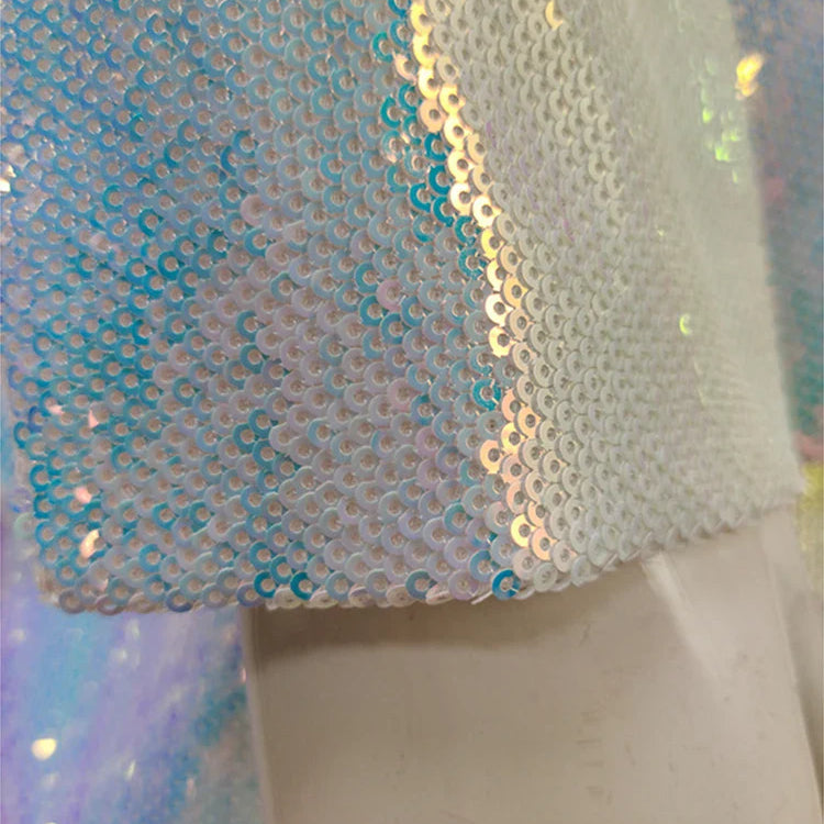 HIGH STREET Newest Designer Runway Suit Set Women's Single Button Glitter Sequined Blazer Shorts Set