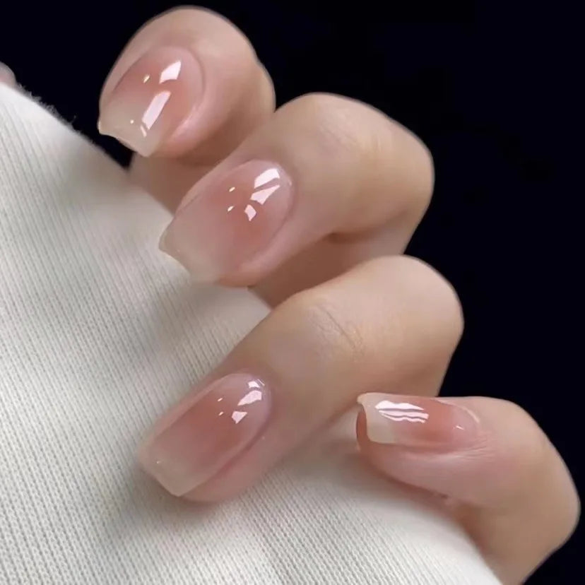 10Pcs Nude Color Gradient Handmade Nail Tips Short Square Sweet Fashion Press on Nails Reusable Simple Wearable False Nails Set