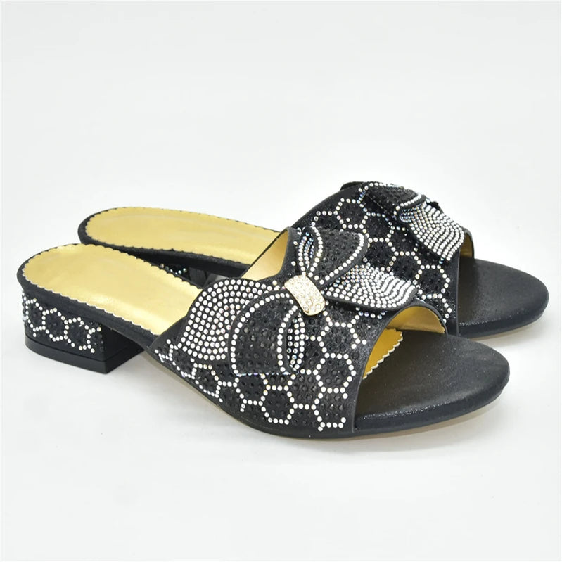 Crystal Big Bow Low Heels Women Rhinestone Bowtie Wedding Shoes Big Size Italian Elegant Women Party Pumps
