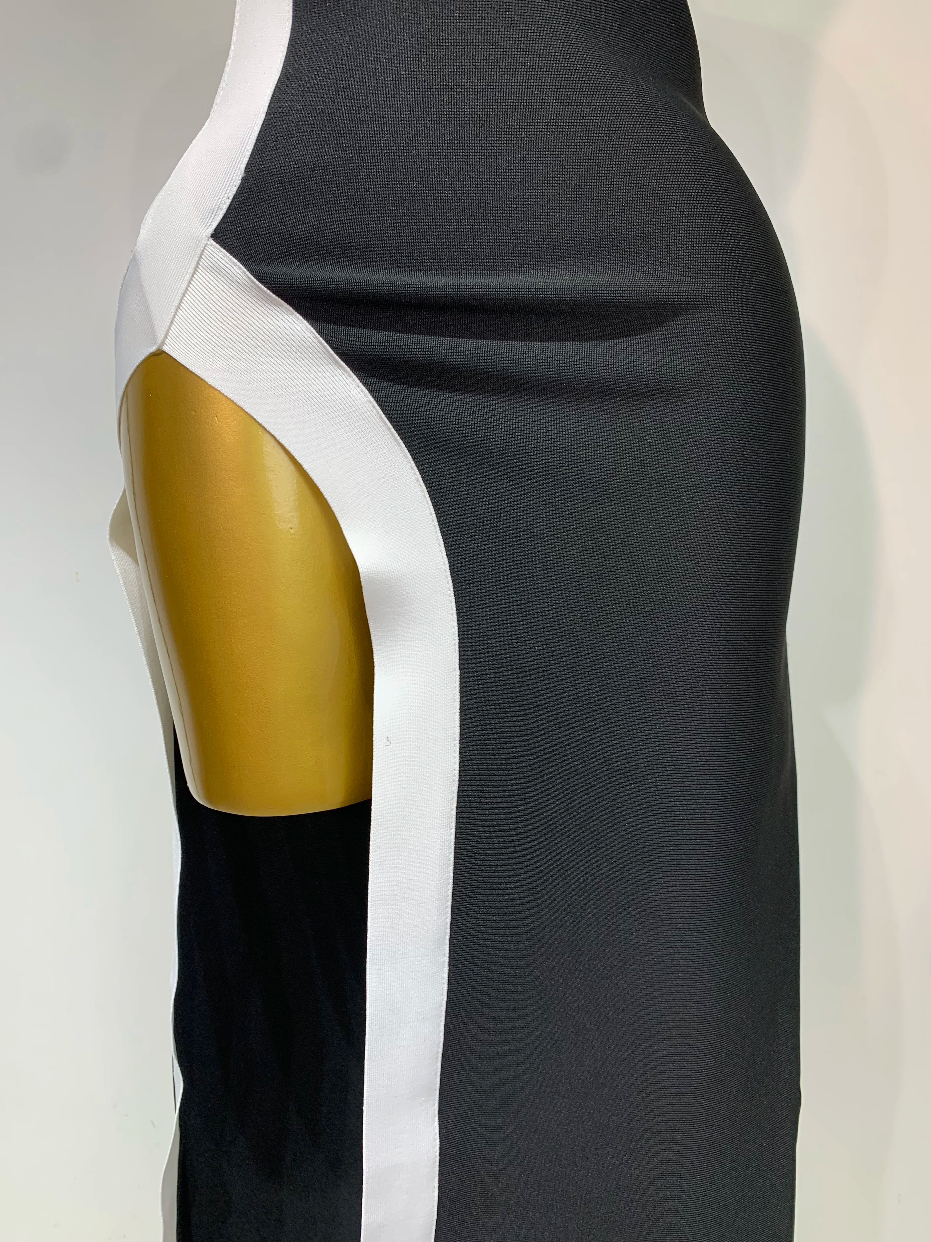 Women Sexy One Shoulder Split Black White Patchwork Bandage Bodycon Dress Celebrity Elegant Evening Party Birthday Outfit