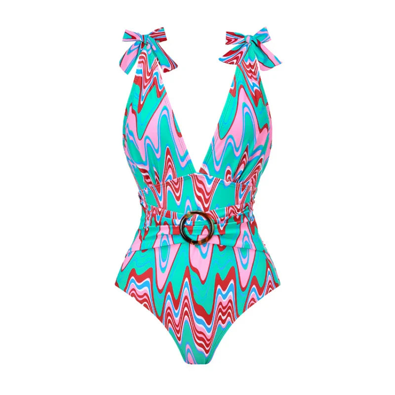 One Piece Swimsuit Bow Tie Shoulder Strap Swimwear Women Tassel Skirt Beachwear Luxury Bathing Suit New Beach Wear Vacation