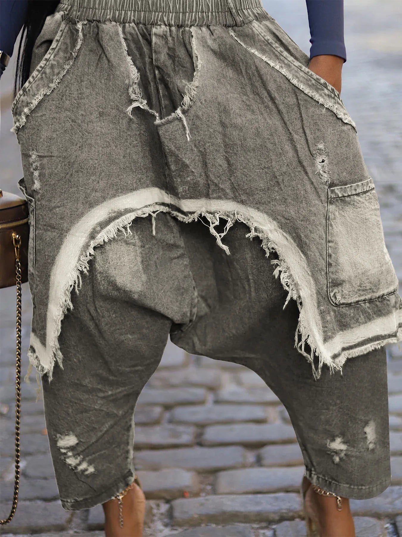 CM.YAYA Women Streetwear Ripped Out Hole Denim Pants 2025 Fall Autumn Loose Safari Style Cargo Harem Hip Hop Jeans