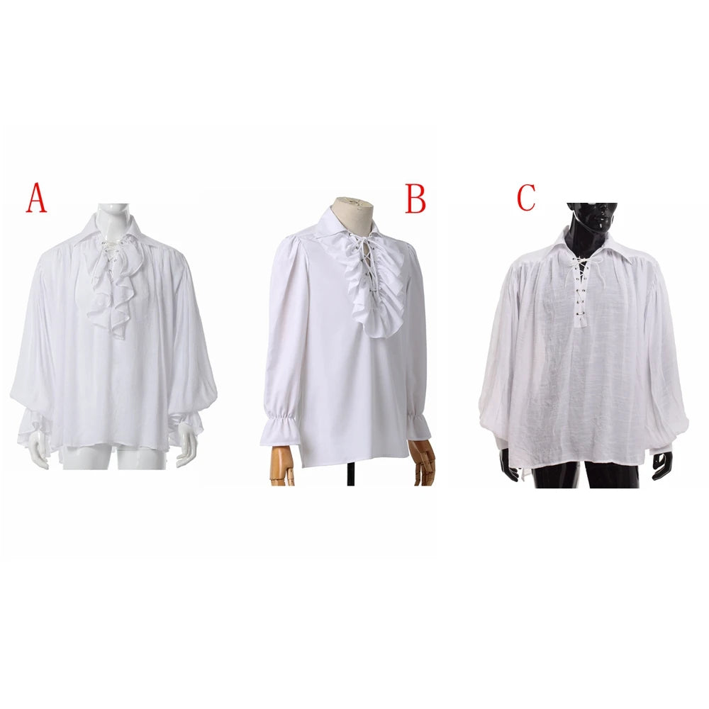 Men Pirate Shirt Vampire Prince Poet Shirts Medieval Buccaneer Frills Lace Up Renaissance Vintage Gothic Viking Blouse Tops