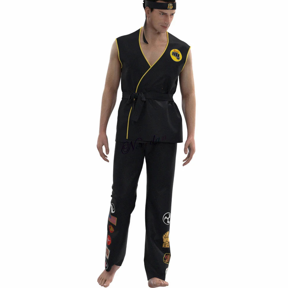 Karate Kids KOF Cobra Kai Cosplay Costume Kid Aldult Black White Kimono Uniform Headband Anime Halloween Party Suit Tracksuit