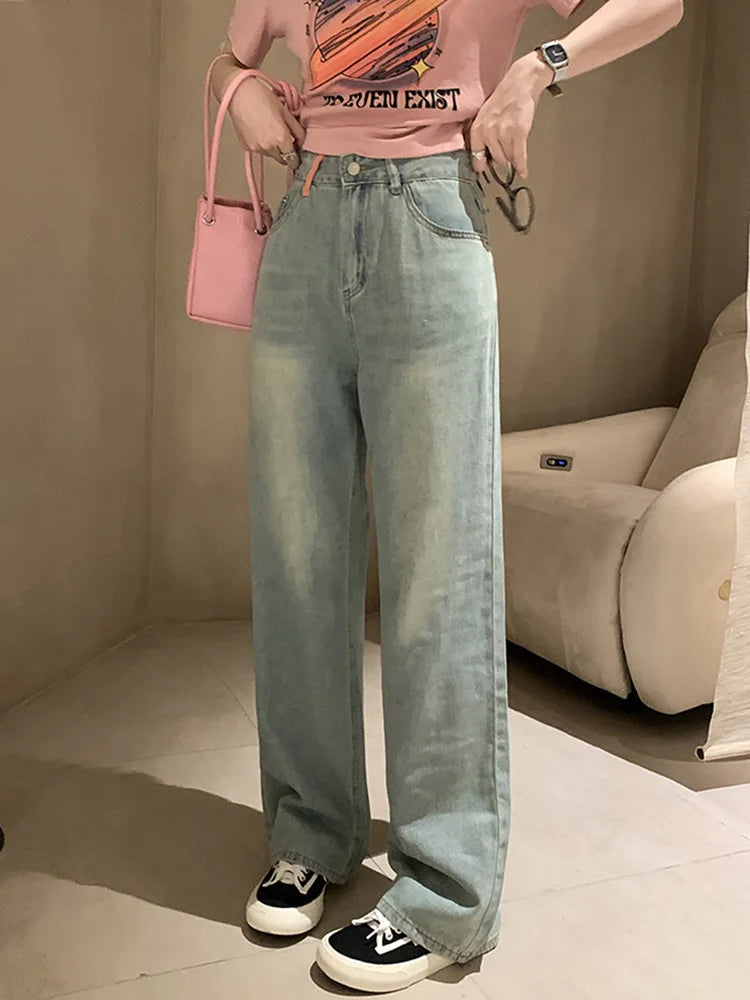 Light Color Niche High Waist Drape Soft Jeans Korean Version of Thin Straight Pants Women