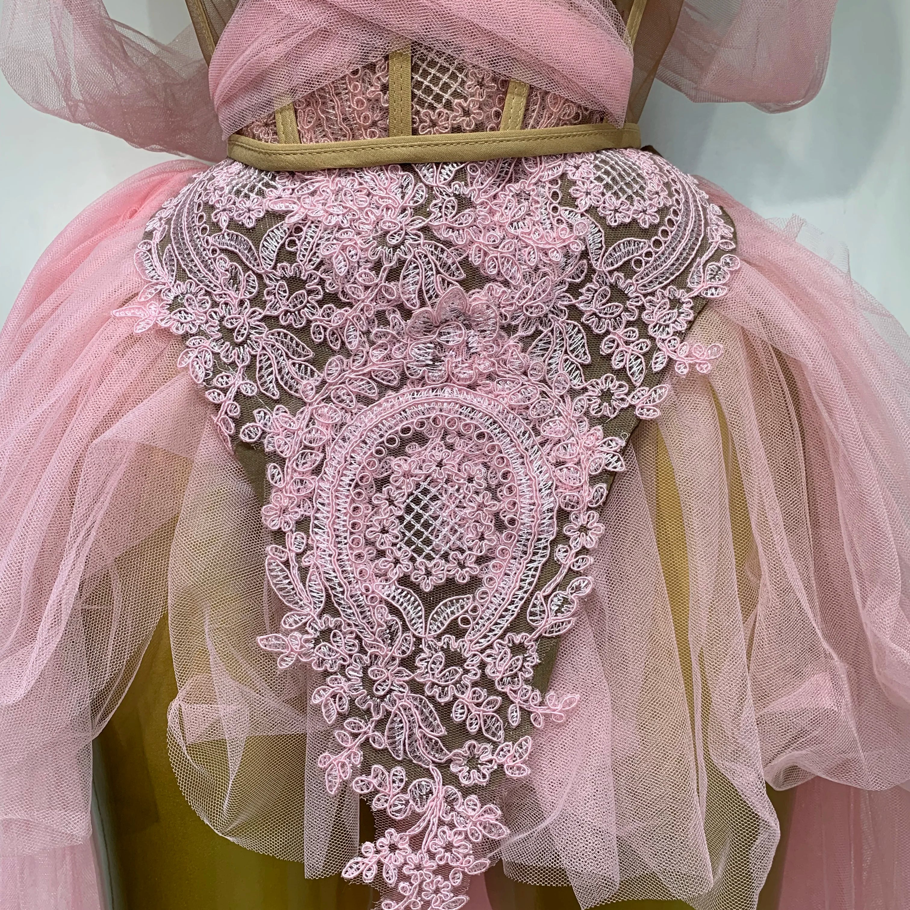 Women Sexy Strapless Pink Mesh Two Pieces Set Prom Gown Celebrate Birthday Nightclub Party Singer Stage Performance Costume