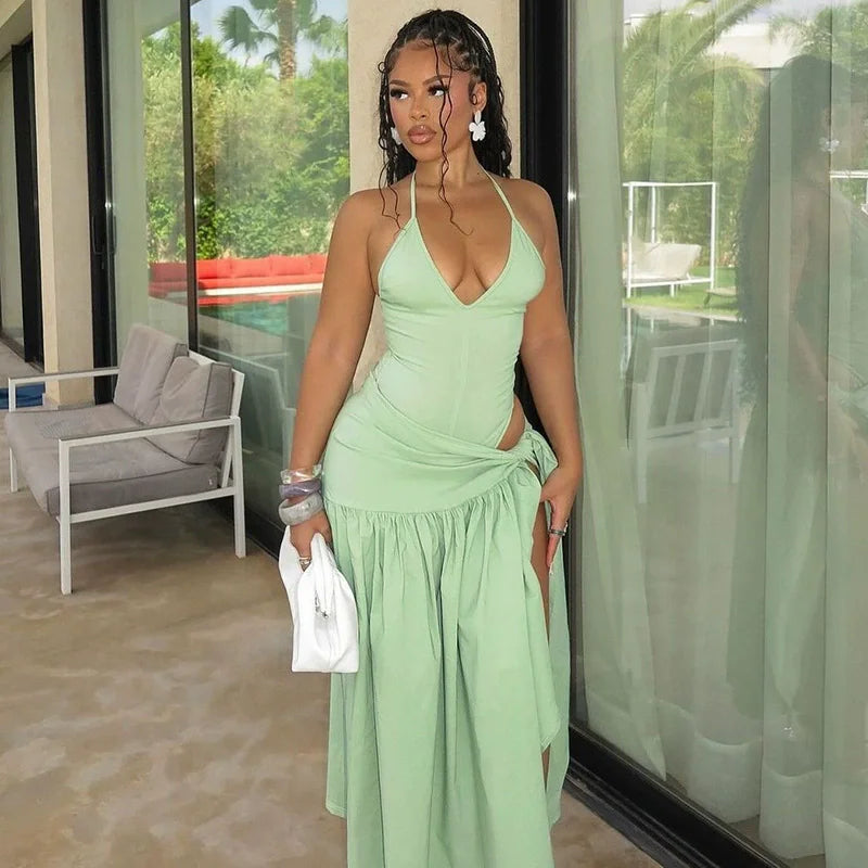 CM.YAYA Elegant Women's Set Sleeveless Strap Bodysuit +Long Skirts Set Autumn Tracksuit Sexy 2024 Tie Up Two 2 Piece Set Outfits