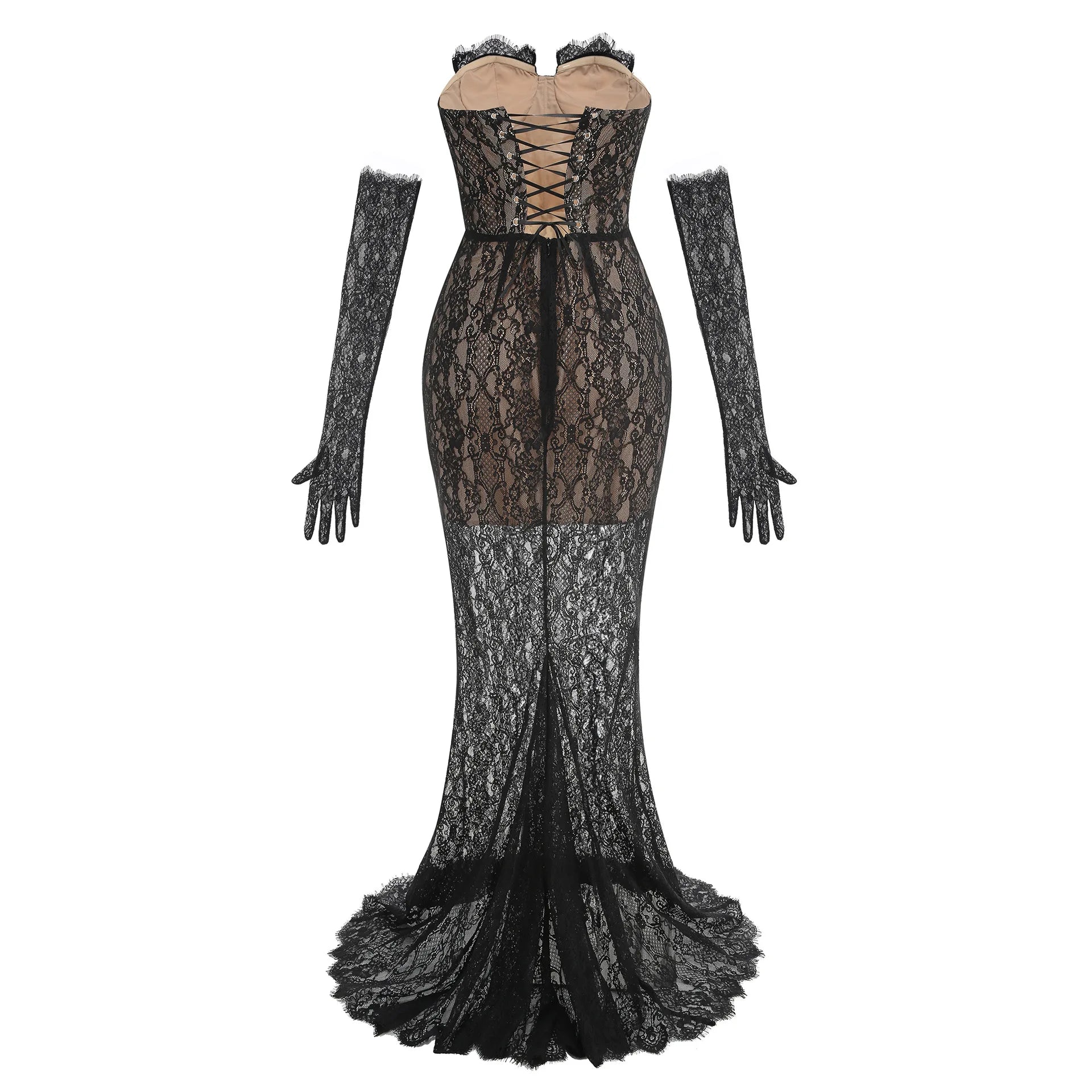 Top Quality Women Sexy Off the Shoulder Lace Bodycon Long Maxi Dress Gloves Celebrate Elegant Evening Party Prom Outfit Vestido