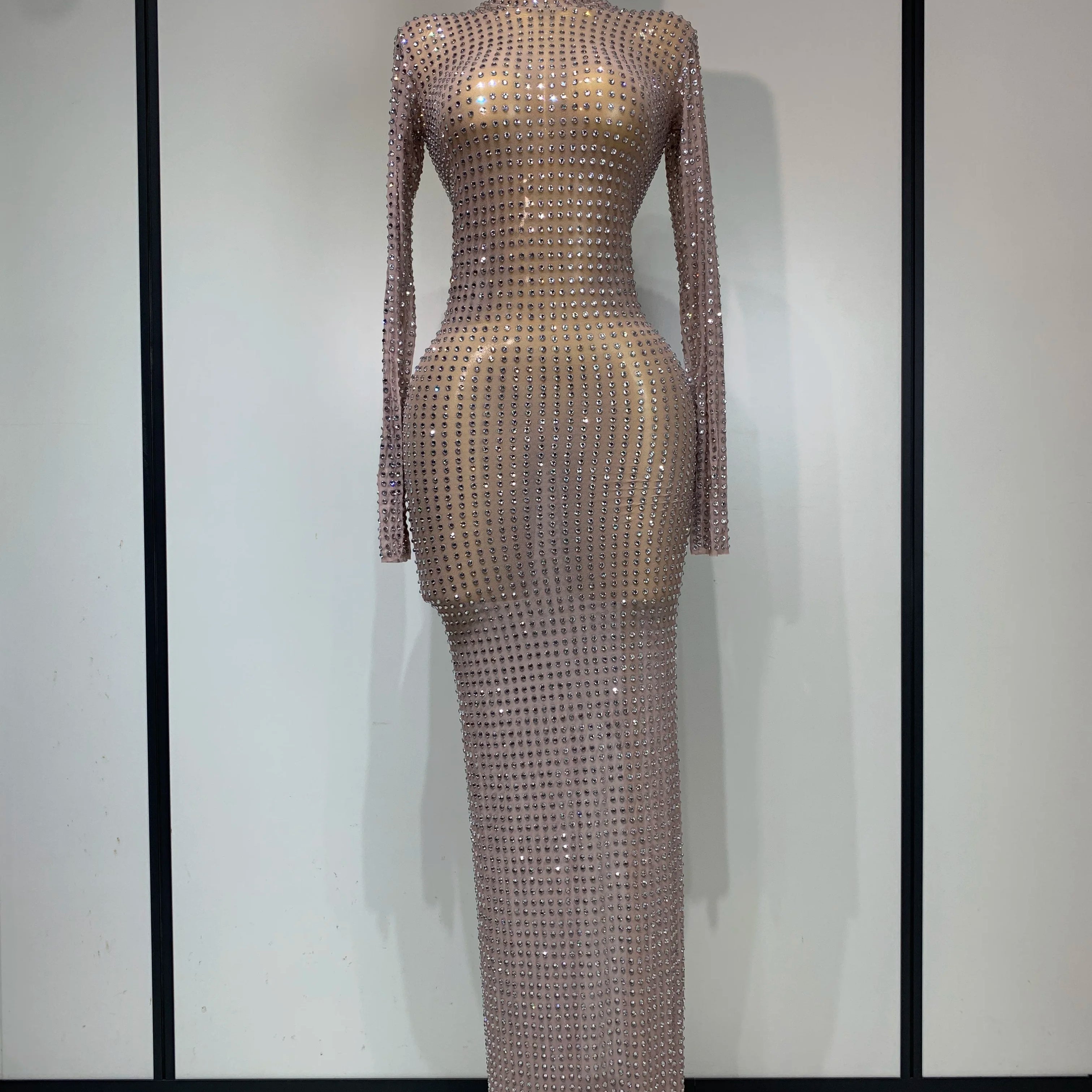 Sparkly Diamond Luxury Birthday Party Long Dress Elegant Celebrity Evening Party Nightclub Prom Dress Singer Dancer Stage Outfit