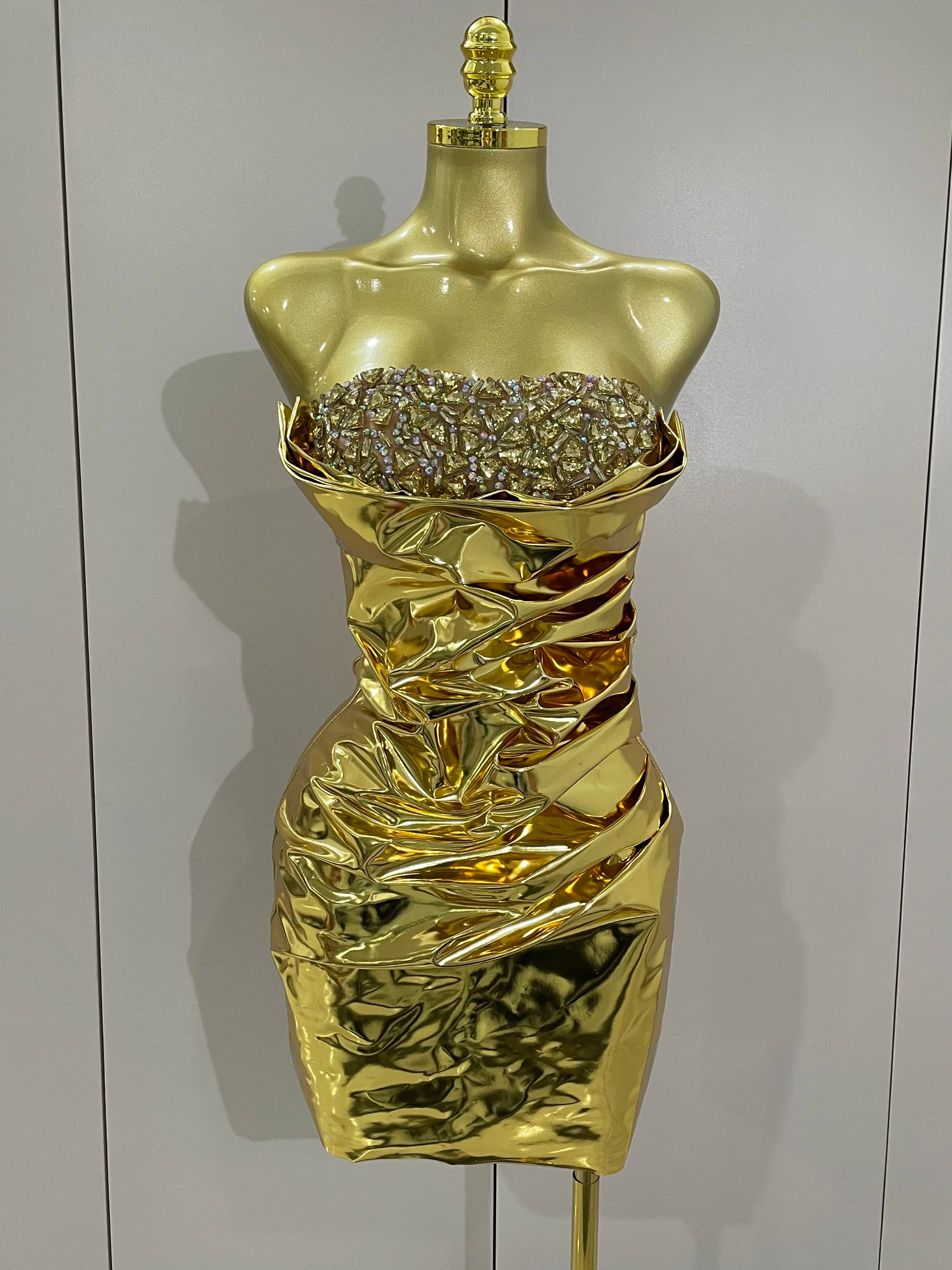 2025 Novos Diamantes Brilhantes Cristal Sexy Malha Transparente Bodycon Mini Vestido Feminino Festa de Aniversário Comemoração Performance Traje