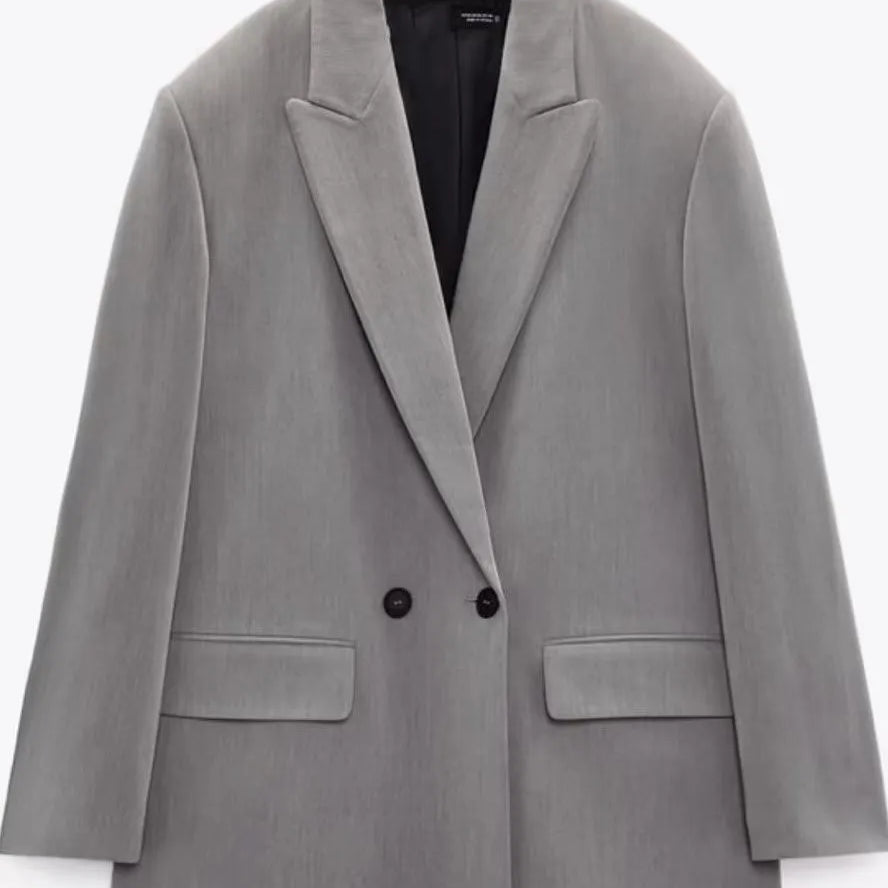 Spring/Summer Commuting Loose Leisure Fashion Suit Lapel Loose Double Breasted Blazer GRAY