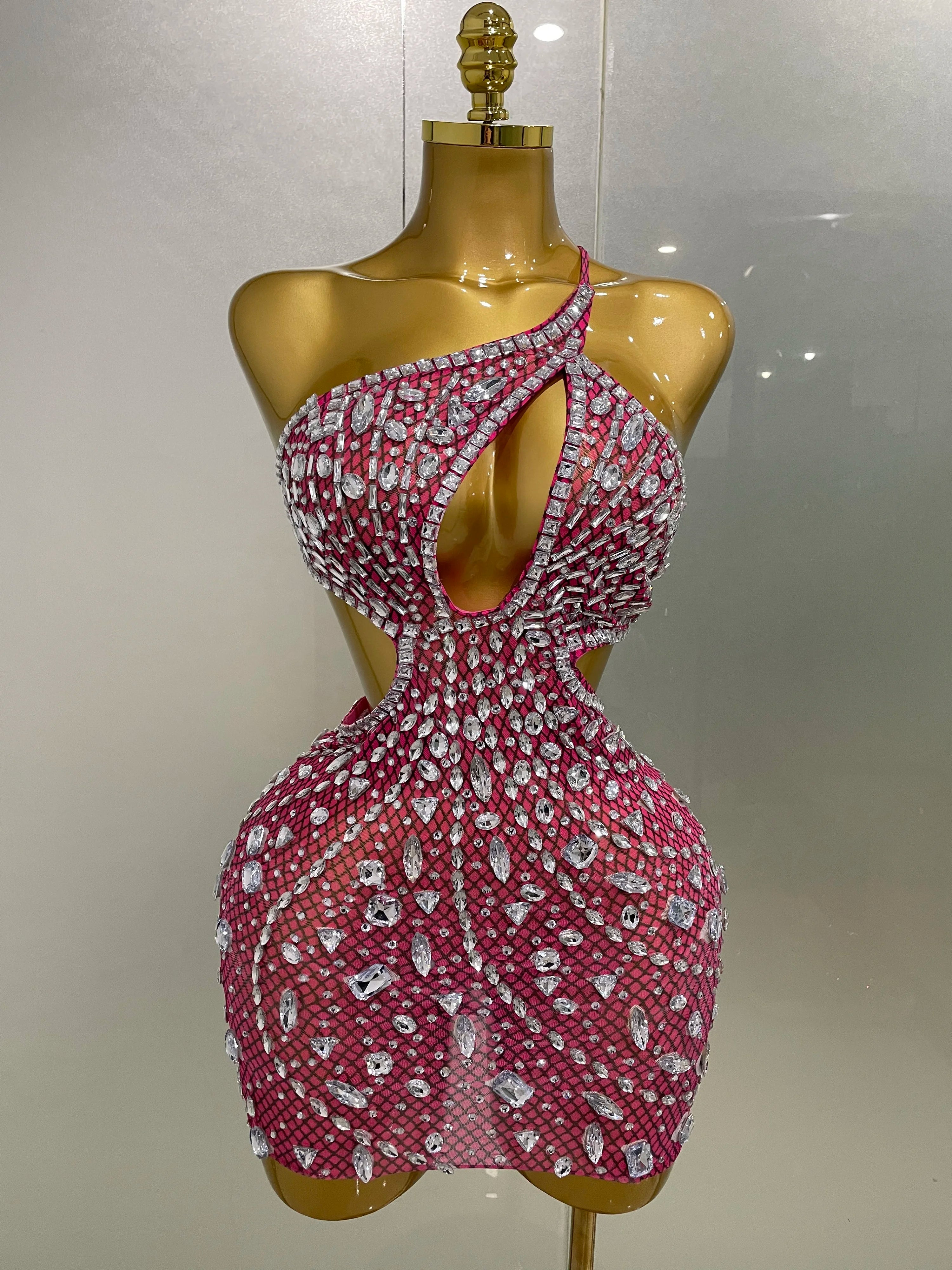2025 New Arrival Luxury Sexy Backless Hollow Out Sparkle Diamond Evening Prom Women Birthday Celebrate Stage Nightclub Outfit