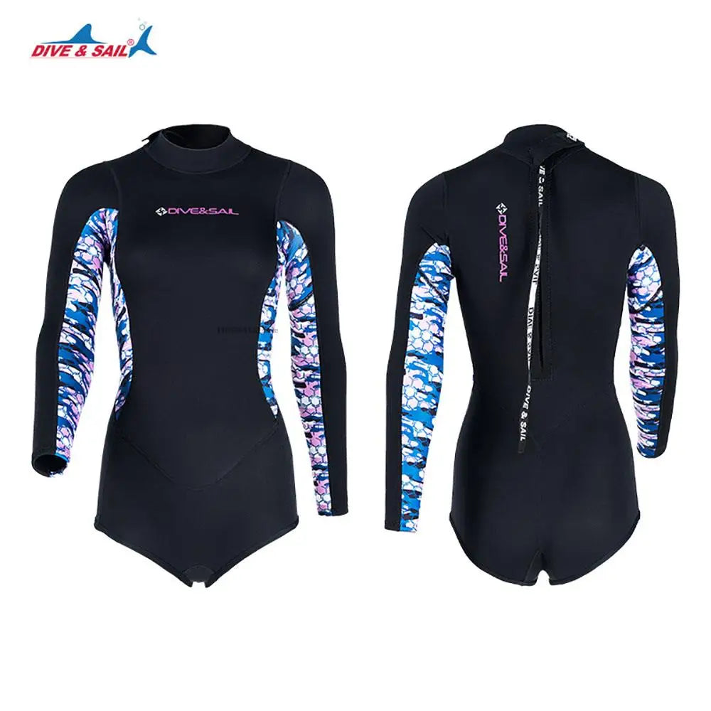 Women 2MM Neoprene Bikini Wetsuit Long Sleeve skin Diving Suit Sun-proof Surfing Snorkeling Swimwear Summer