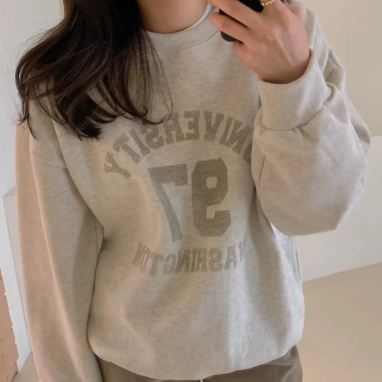 University 97 Washington Print Female Sweatshirts American Vintage Casual Clothing Street Hip Hop All-math Womens Long Sleeves