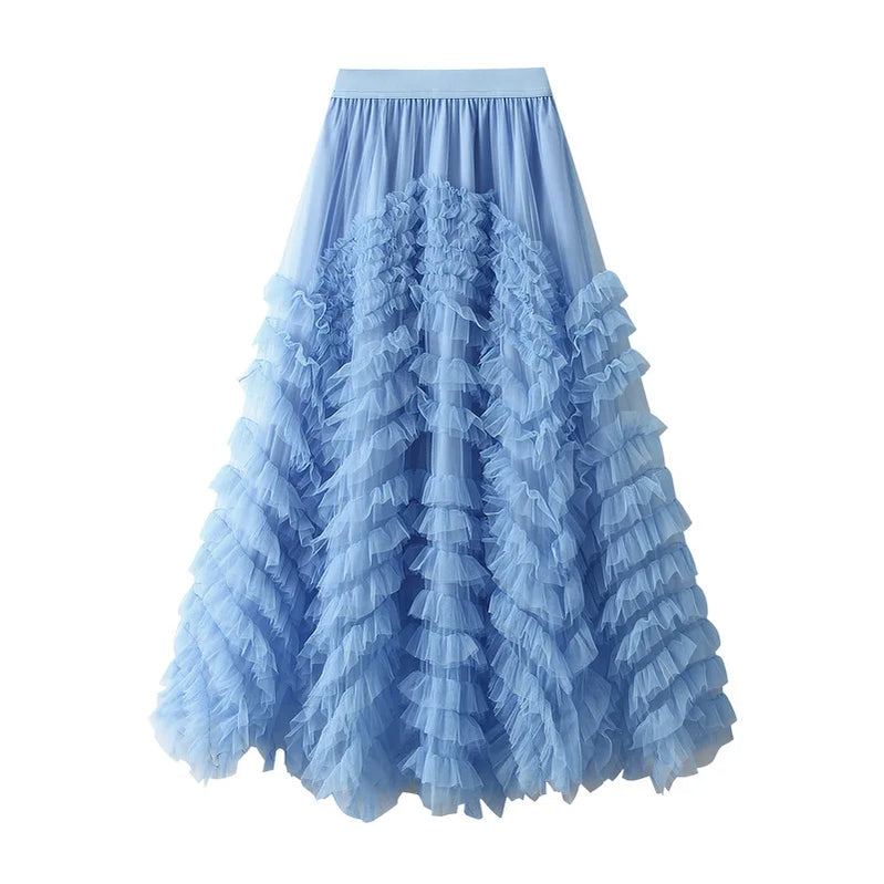 Luxury Fairy Fungas A-line Solid Maxi Long Tulle Skirts Pink Blue Blue One Size