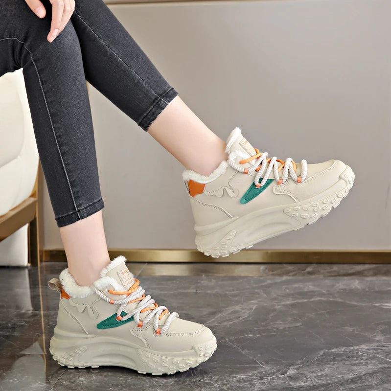 High Top Sneakers for Women Platform Lace Up Leather Walking Sport Shoes Running Tennis Non Slip Ankle Booties Fashion