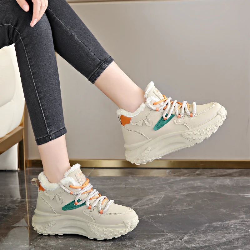 High Top Sneakers for Women Platform Lace Up Leather Walking Sport Shoes Running Tennis Non Slip Ankle Booties Fashion