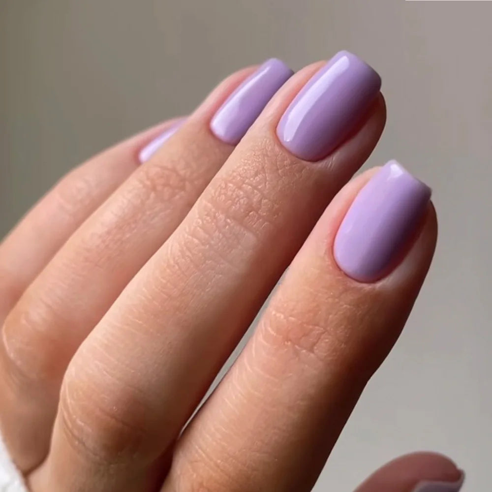 24 peças unhas postiças curtas quadradas com cola gelatinosa cor sólida unhas de acrílico coloridas da moda design destacável