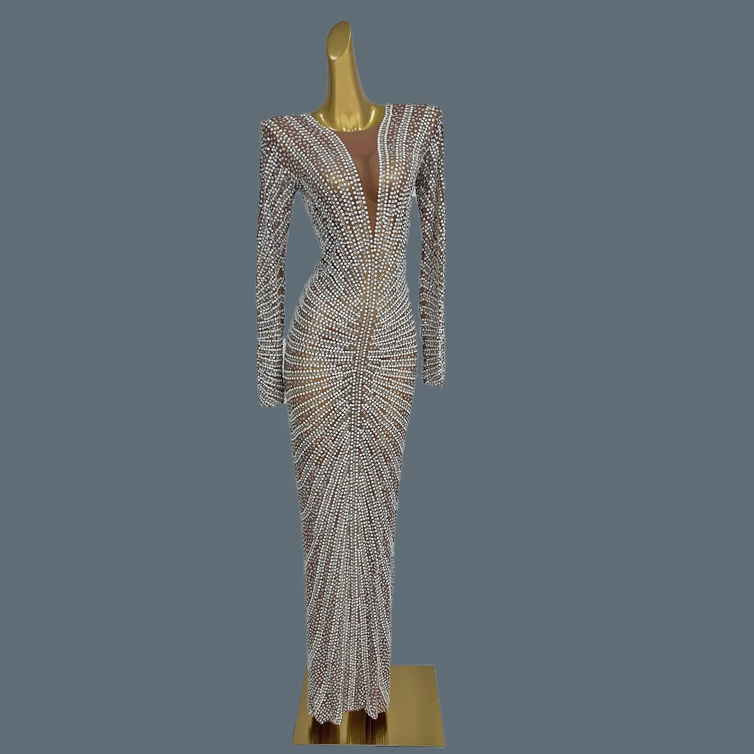 Elegant Birthday Party Short Dress for Women Celebrity Evening Sparkly Rhinestone Prom Gowns Luxury Long Sleeve Dress Tanhuang