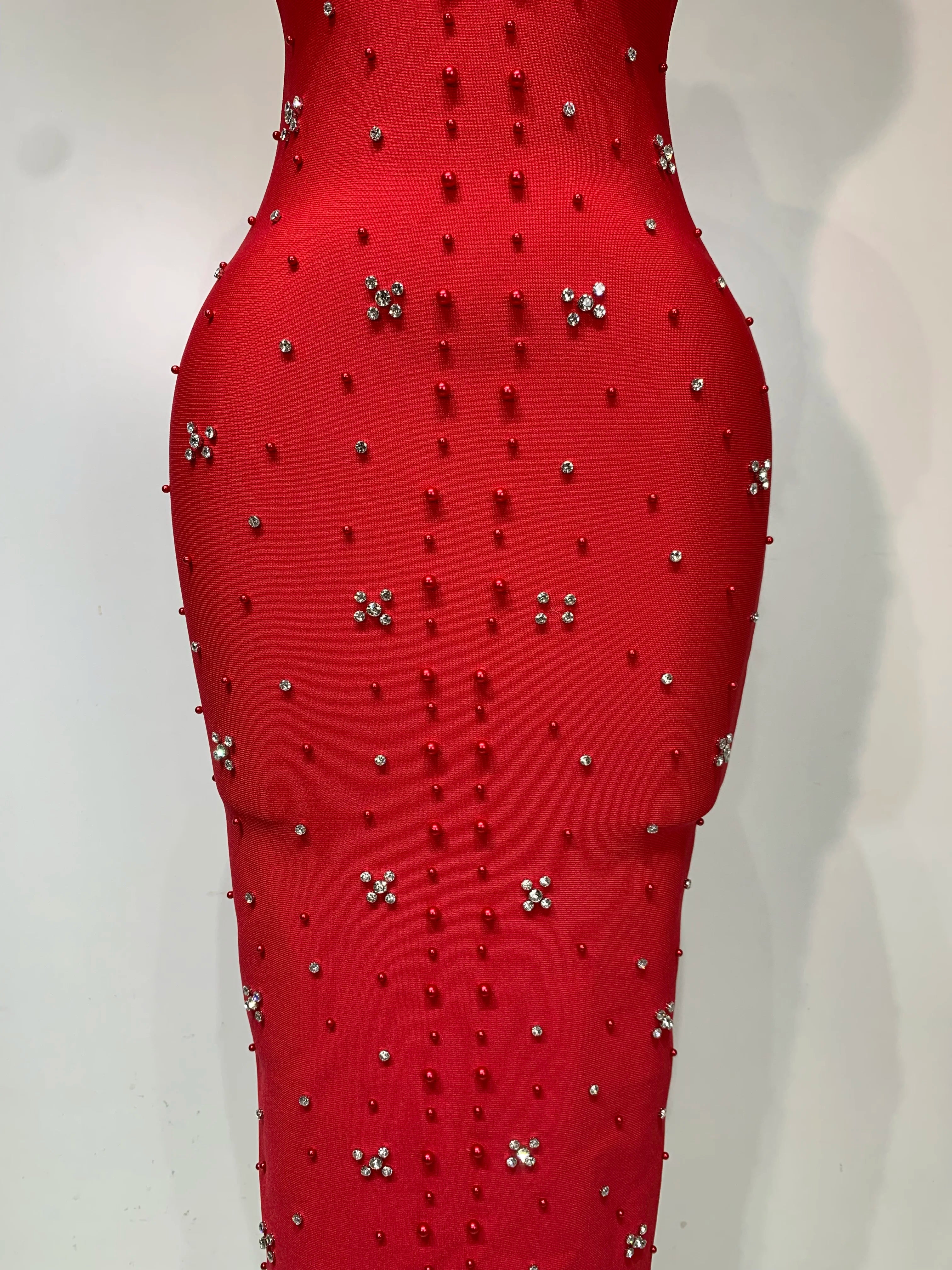 Women Sexy Halter Backless Shiny Rhinestone Pearl Bodycon Bandage Dress Celebirty Elegant Evening Party Luxury Birthday Dress