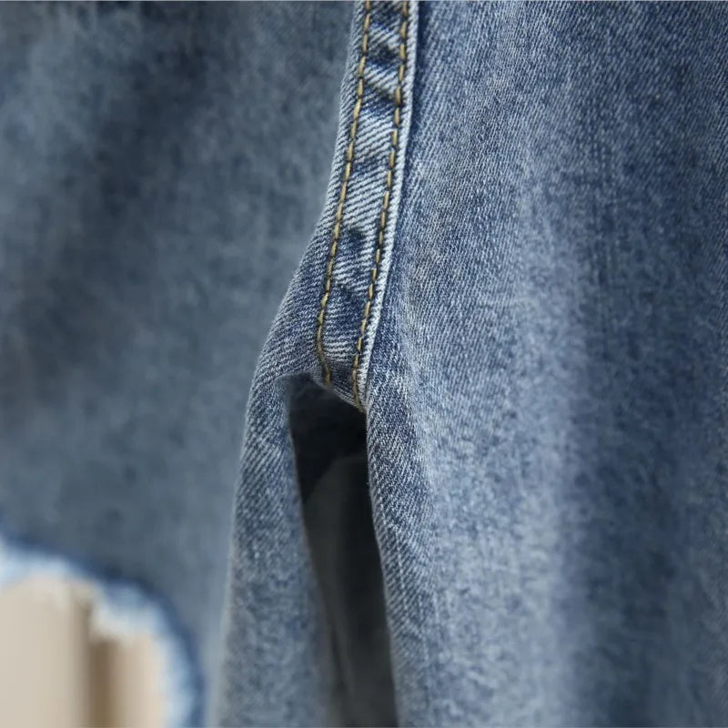 Plus Size Women Denim Shorts 2023 Summer Fashion Straight Jeans Loose Hot Pants Oversized Curve Clothes J4-1048