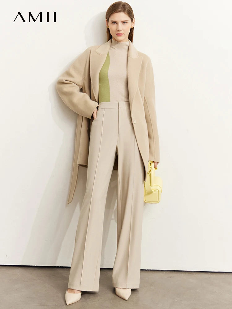 Minimalism Knitted Sweater Women Autumn All-match Slim Half High Collar Splicing Design Soft Clothing Tops