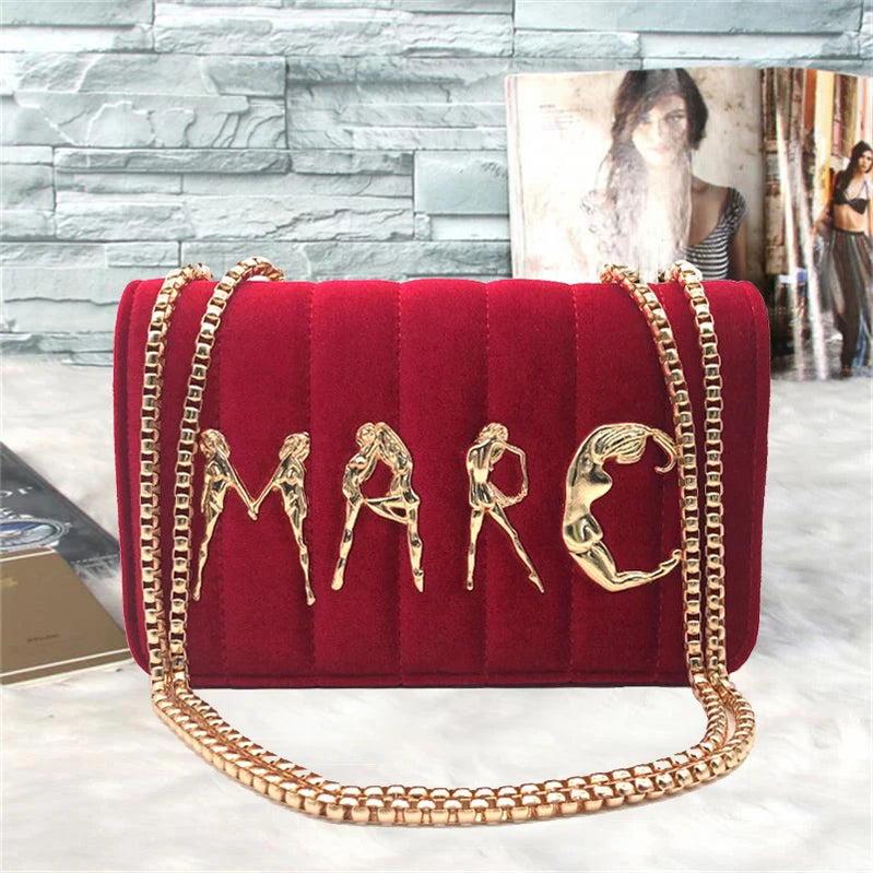 Fashion Green Small Shoulder CrossBody Bags Female Travel Chain Handbags Brand Designer Crossbody Bags For Women New Clutch velvet red