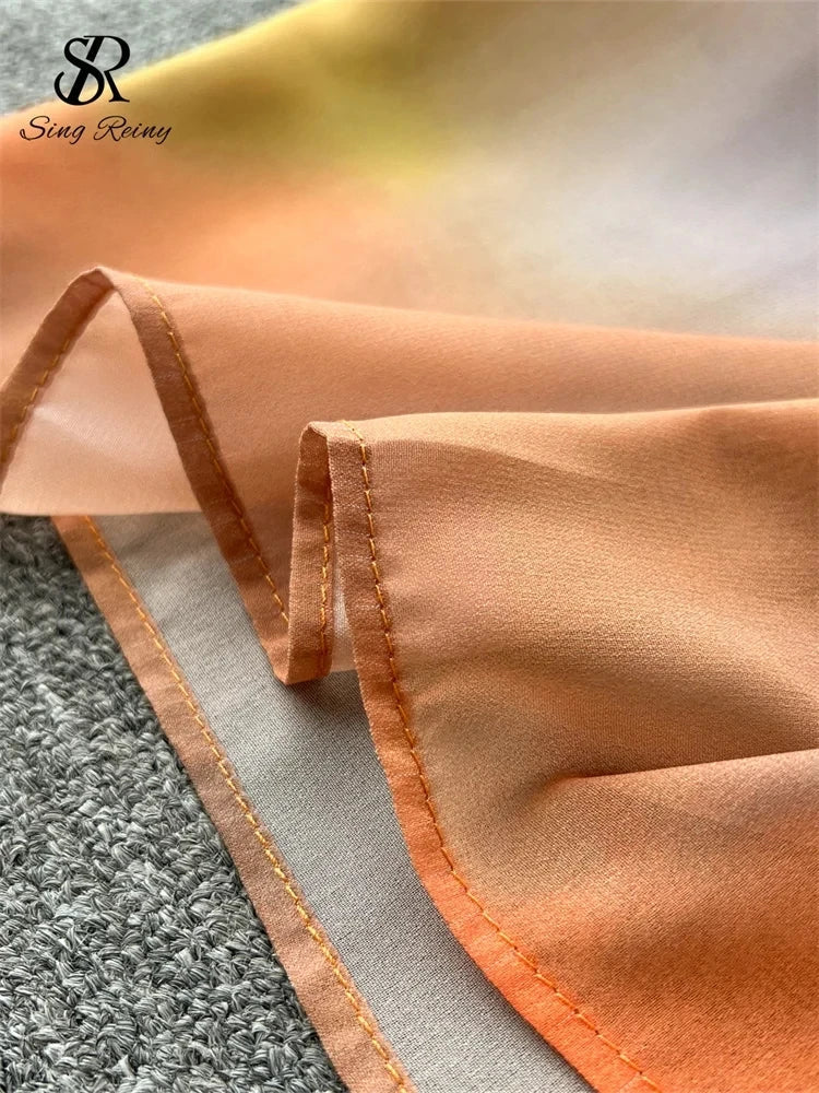 SINGREINY High Quality Holiday Suits Strapless Halter Strapless Top+Zipper Tie Dye Skirt Female Fashion Sexy Two Pieces Suit
