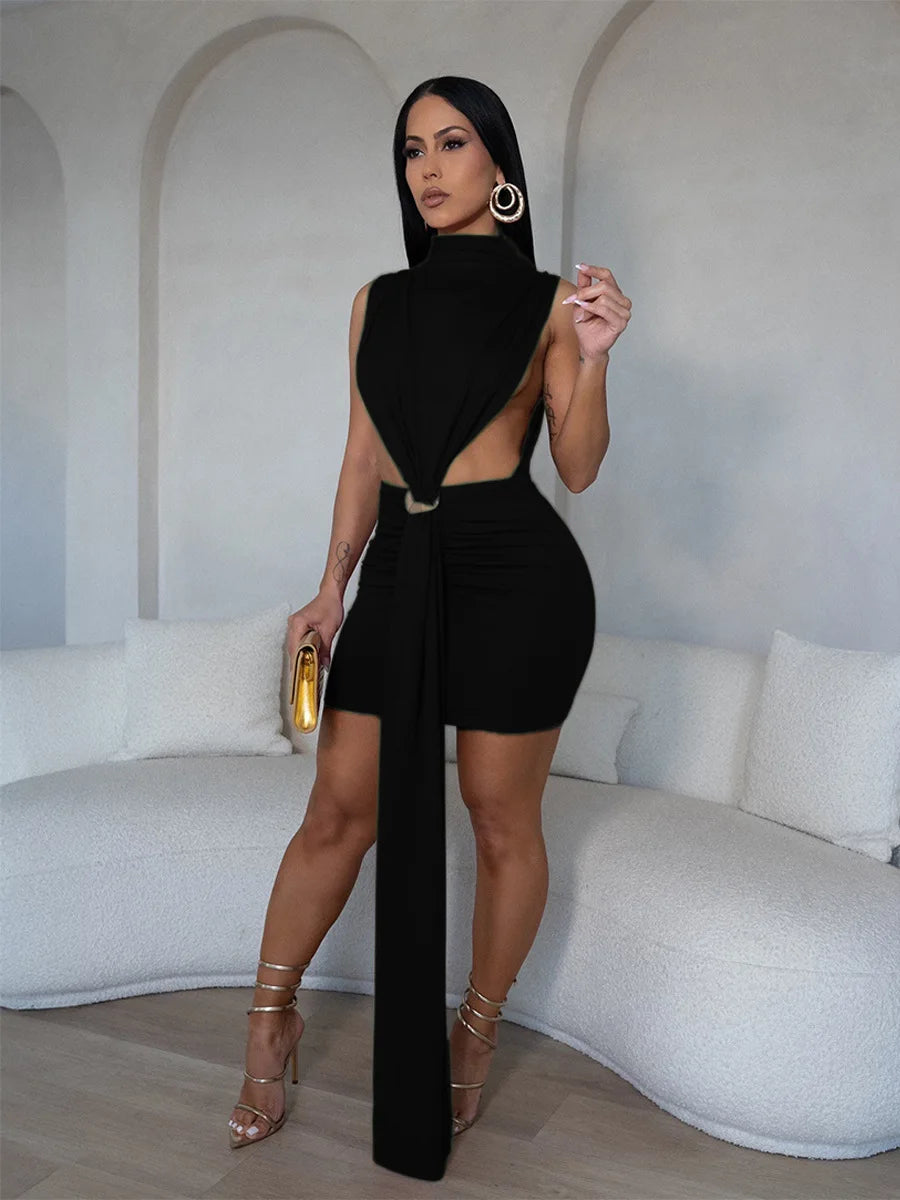 CM.YAYA Women O-neck Ruched Stacked Bodycon Midi Mini Dress 2025 Summer Birthday Evening Party Club Vestidos Sexy Chic Dresses