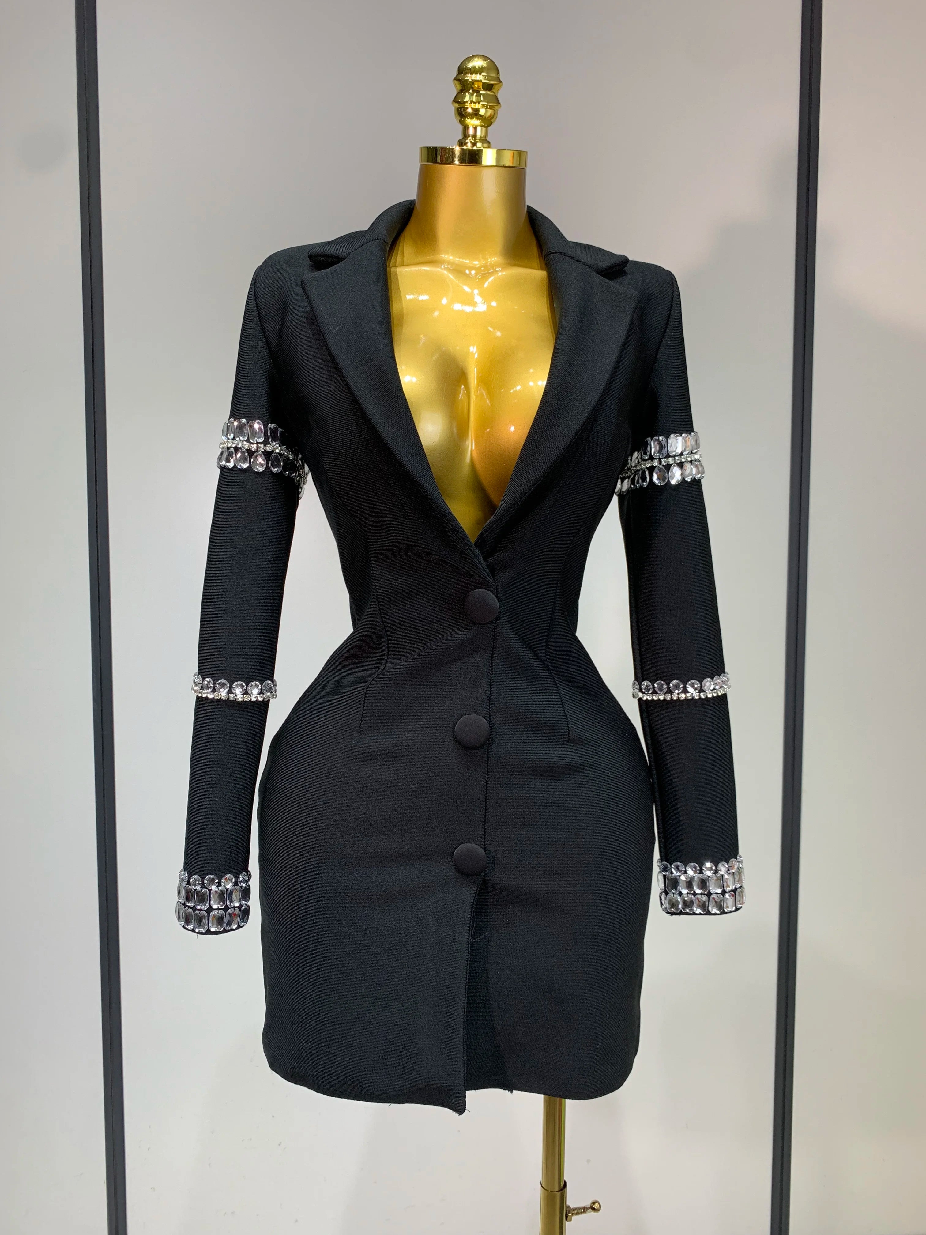 Women Sexy Long Sleeve V Neck Beading Rhinestone Mini Bodycon Bandage Dress 2025 Celebrity Elegant Evening Party Birthday Dress