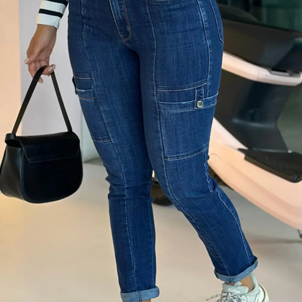 Women's Skinny Jeans Autumn Winter Streetwear Blue Pants Fashion Design Pencil Denim Trousers Push Up Slim Fit Y2k Female