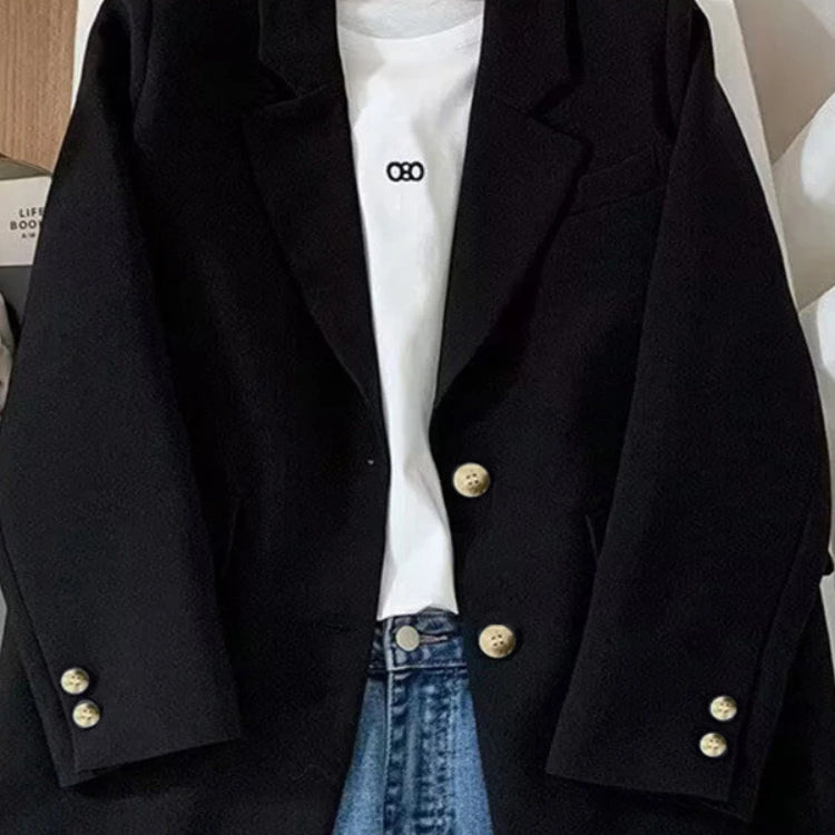 Spring Blazer Women Casual Loose Coat Long Sleeved Top Elegant Jackets Outwear for Office Lady Women Official Clothing Black