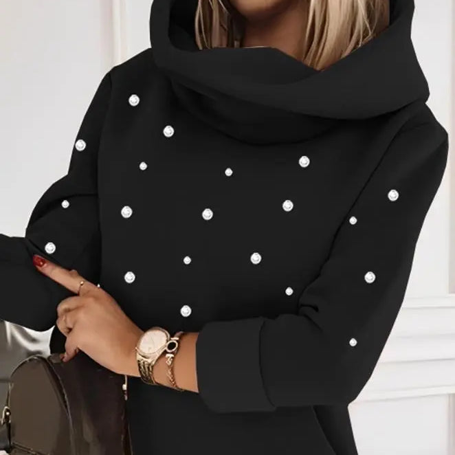 Elegant Dresses for Women Beaded Hooded Casual Sweatshirt Dress Autumn Winter Spring Fashion Casual Female Clothing