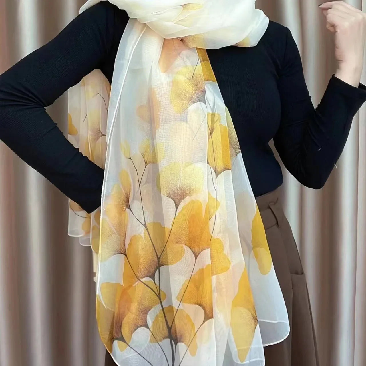 Print Silk Scarf Hijab Women Spring Deisgn Soft Beach Stoles Elegant Head Scarves Echarpe Shawl Satin Large Wrap Echarpe Bandana see chart 1