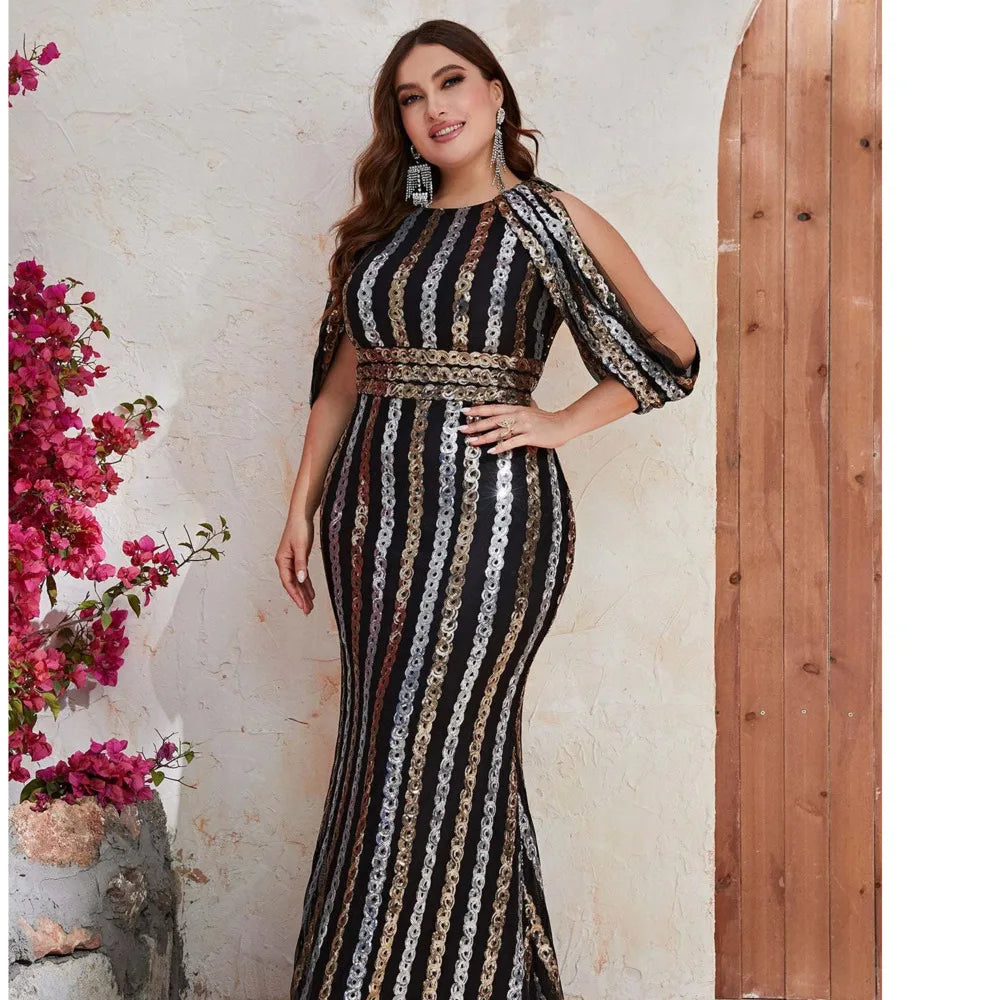 Woman Clothing Fashion Evening Dresses Female Sequin Draped Sleeve Birthday Wedding Party Dresses Women Long Elegant Dress