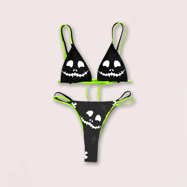 Sexy Goth Bikini 2023 Women Letters Skull Print Swimsuit Split Bathing Suit High Waist Gothic Bikinis Sets Beach Outfits 1