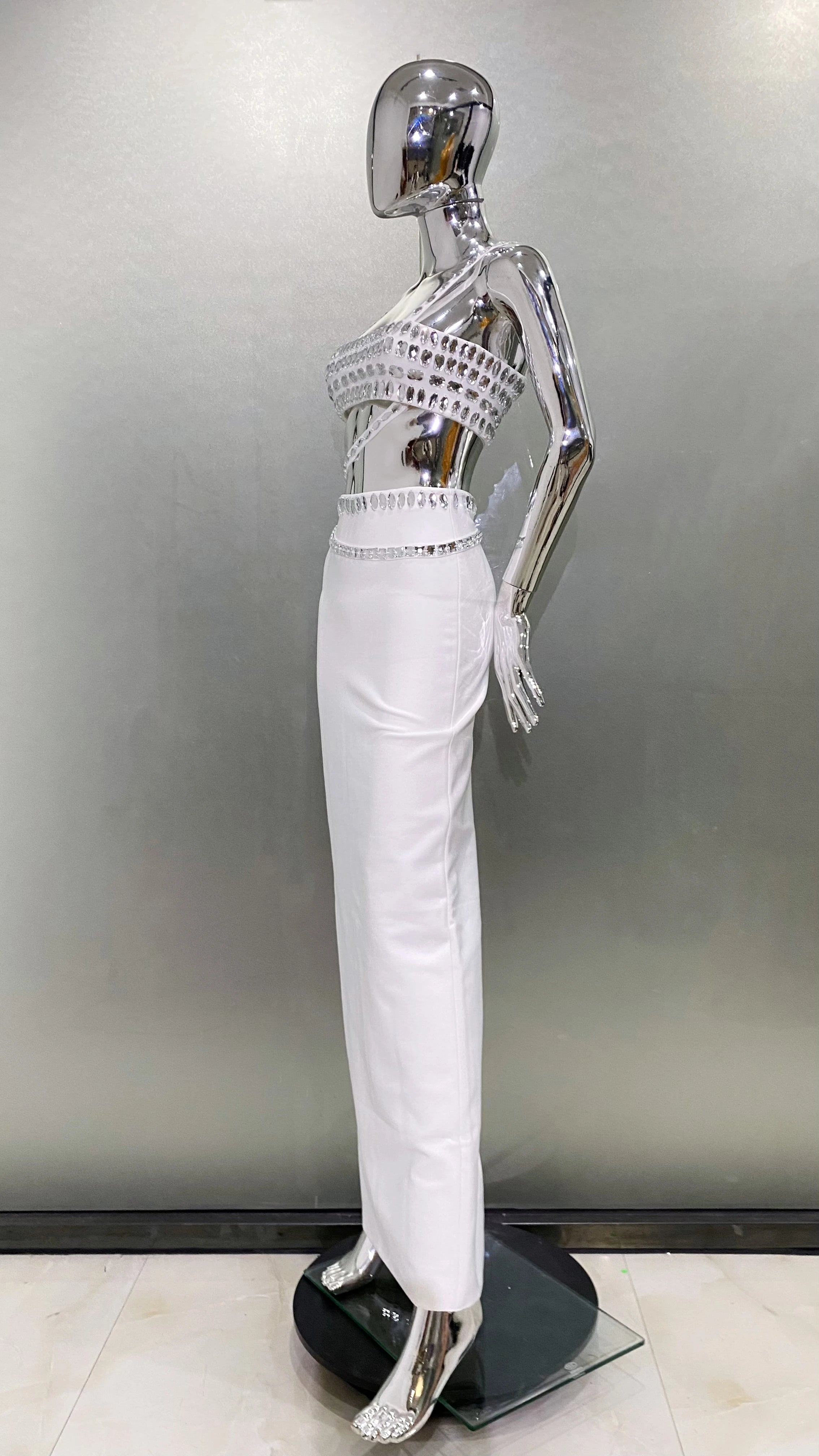 Sparkling Diamonds Woman Set Spaghetti Strap Top And Ankle Lenght Skirt  2 Pieces Evening Party Vestido Beach Vocation Outfit