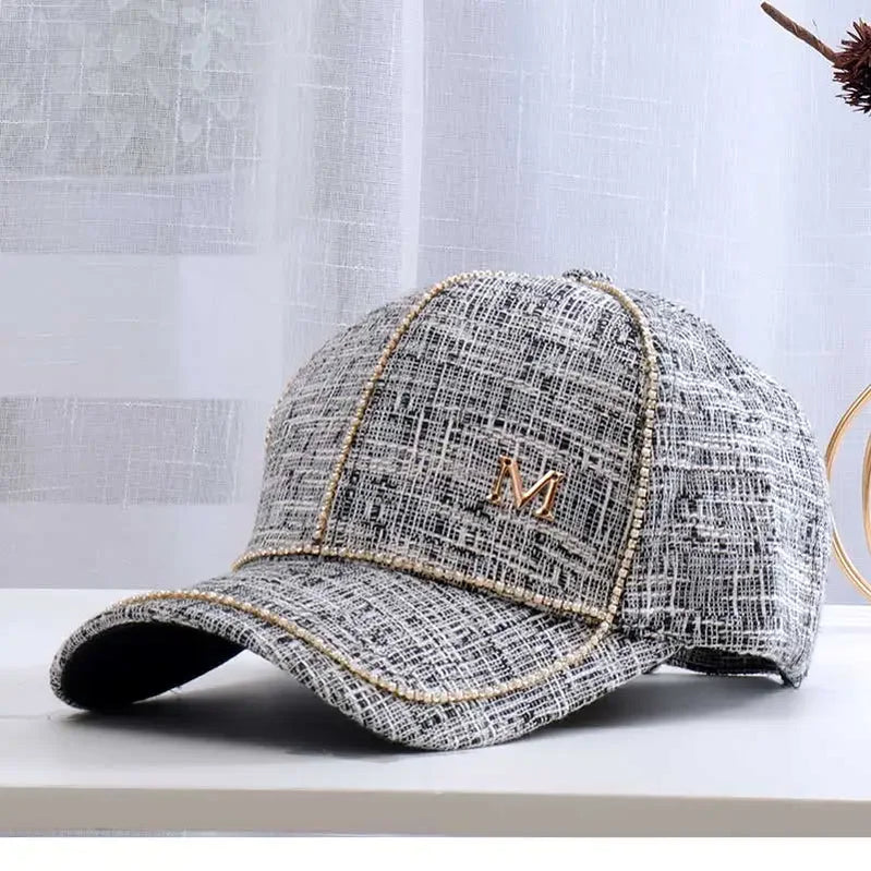 Women Letter M Baseball Caps For Female Adjustable Hip Hop Fashion Shiny Hats black