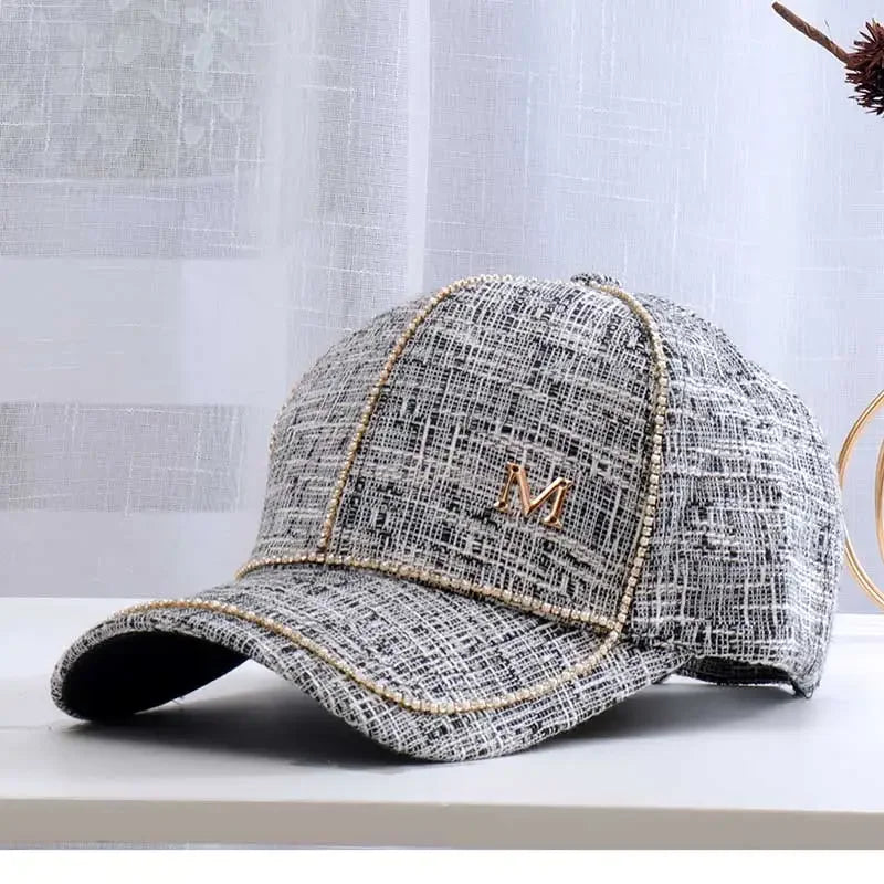 Women Letter M Baseball Caps For Female Adjustable Hip Hop Fashion Shiny Hats black